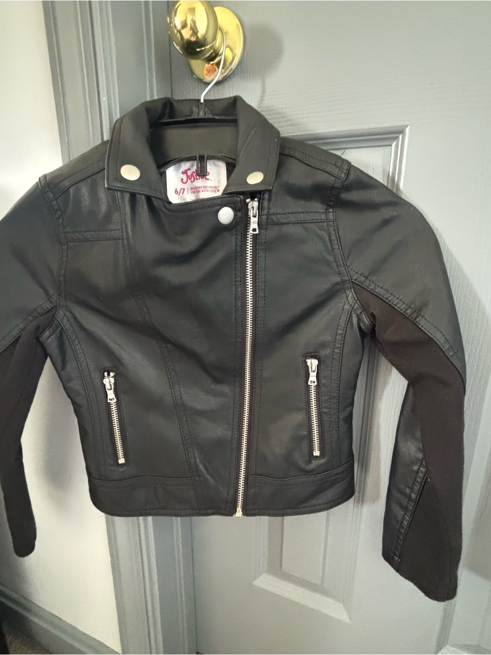 Justice Black Faux Leather Moto Jacket with Zip Pockets